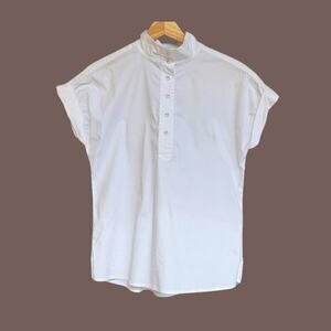 Donna Karan White Blouse | Band Collar Cotton | Size XS | Vintage